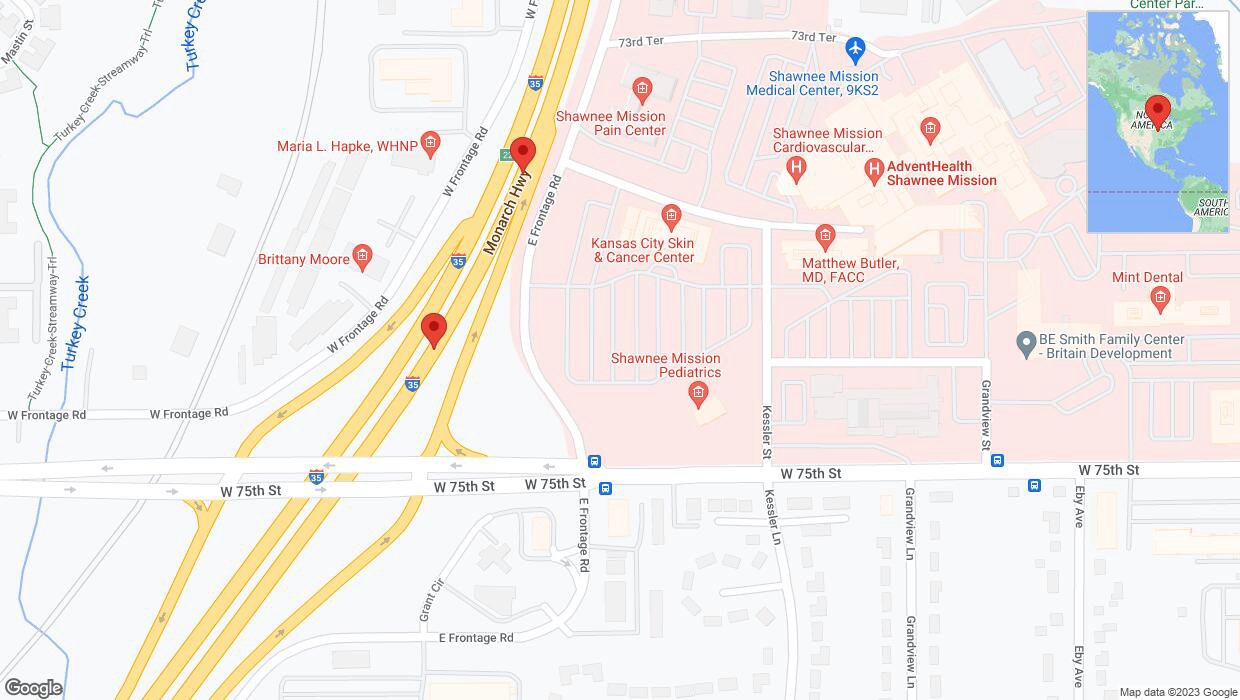A detailed map that shows the affected road due to 'Broken down vehicle on eastbound I-35 in Merriam' on October 17th at 4:32 p.m.