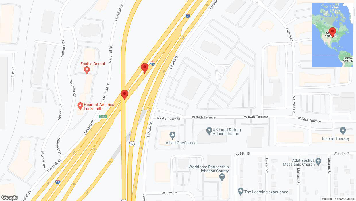 A detailed map that shows the affected road due to 'Broken down vehicle on eastbound I-35 in Lenexa' on October 17th at 4:44 p.m.