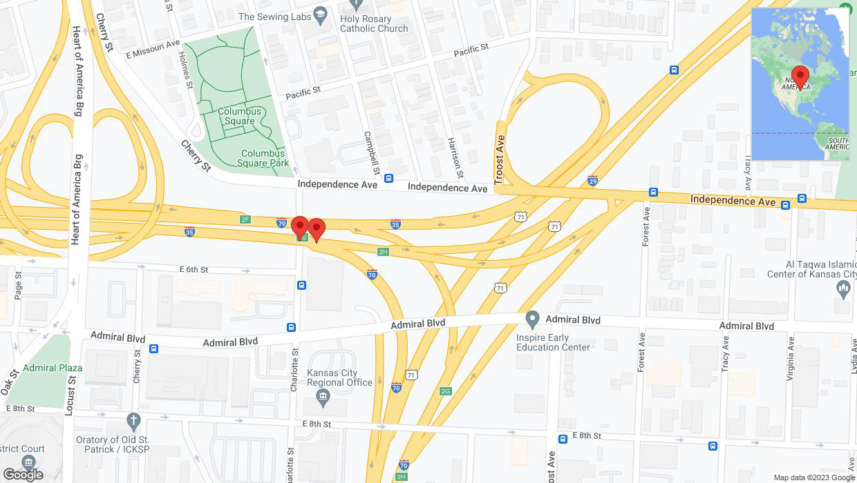 A detailed map that shows the affected road due to 'Broken down vehicle on eastbound I-35 in Kansas City' on October 17th at 6:44 p.m.