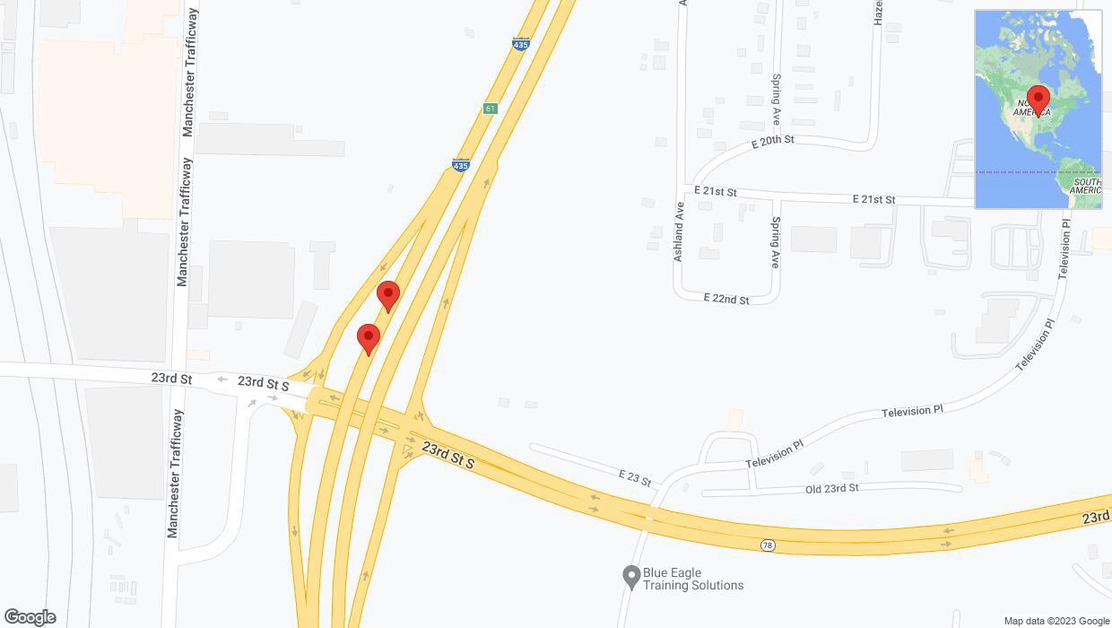 A detailed map that shows the affected road due to 'Broken down vehicle on southbound I-435 in Kansas City' on October 17th at 6:14 p.m.