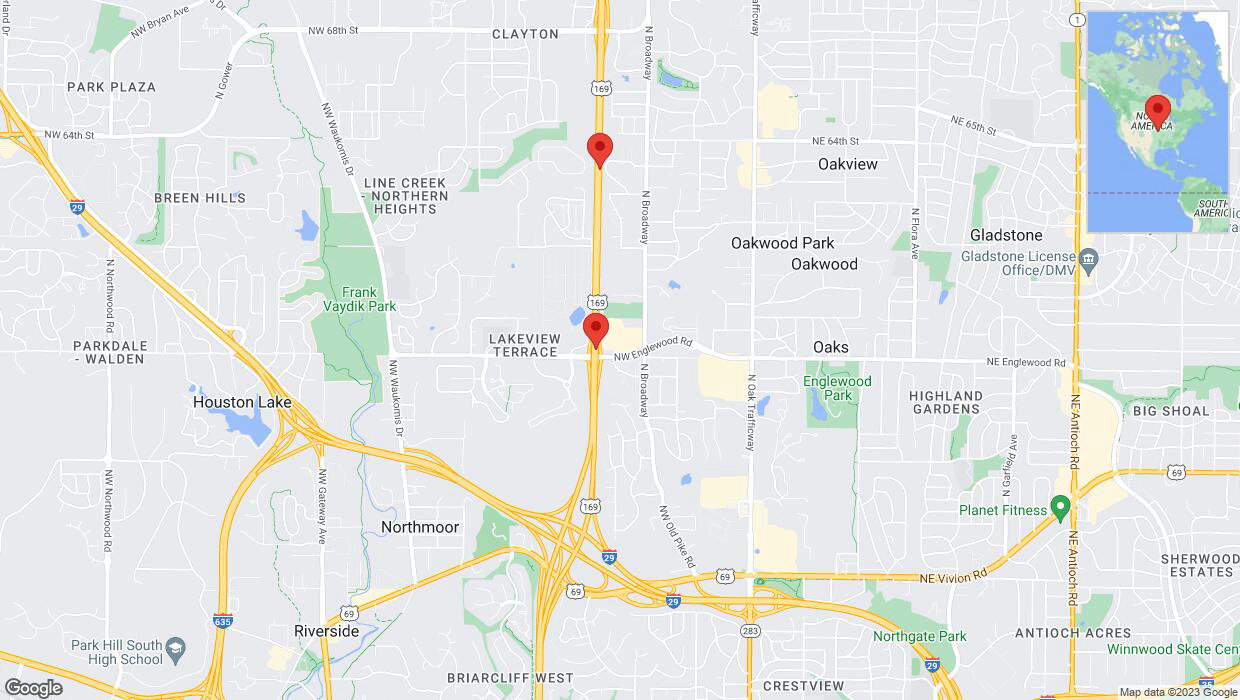 A detailed map that shows the affected road due to 'Crash reported on northbound US-169 in Kansas City' on October 17th at 5:38 p.m.