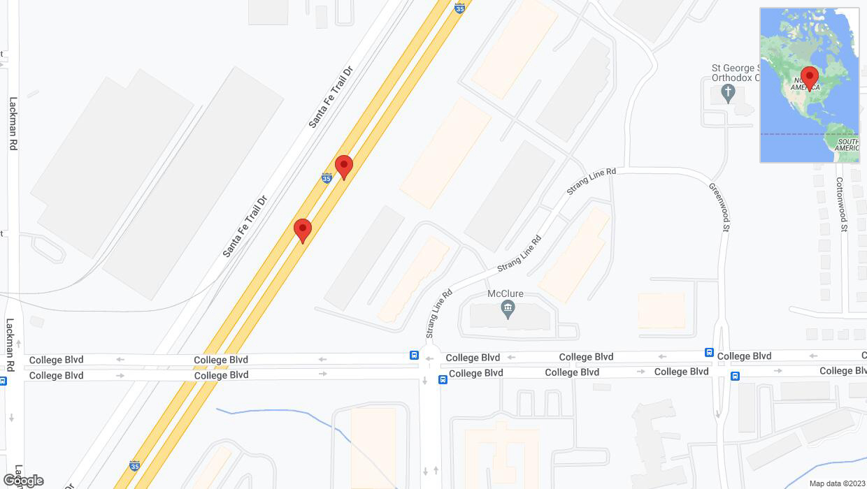 A detailed map that shows the affected road due to 'Broken down vehicle on eastbound I-35 in Lenexa' on October 17th at 6:44 p.m.
