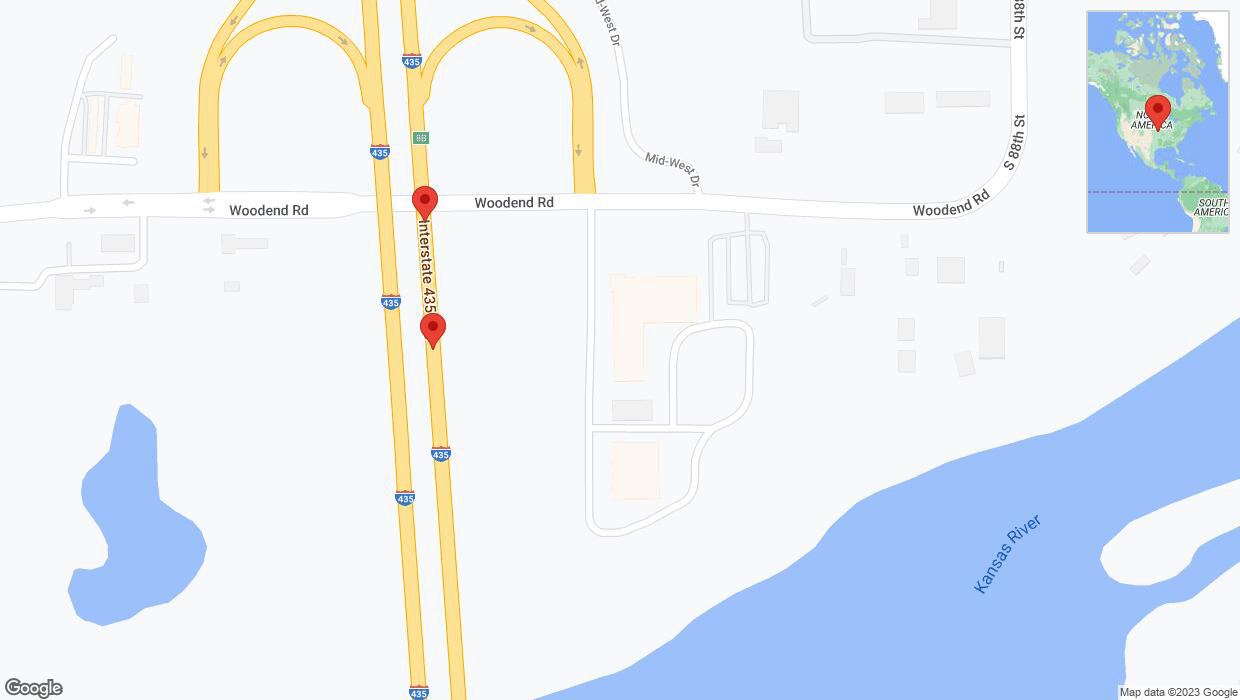 A detailed map that shows the affected road due to 'Broken down vehicle on northbound I-435 in Edwardsville' on October 17th at 9:51 p.m.