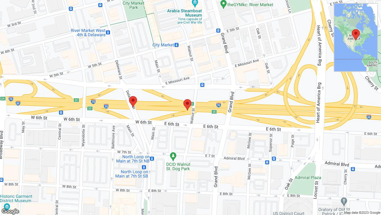 A detailed map that shows the affected road due to 'Broken down vehicle on eastbound I-70/I-35 in Kansas City' on October 17th at 9:15 p.m.