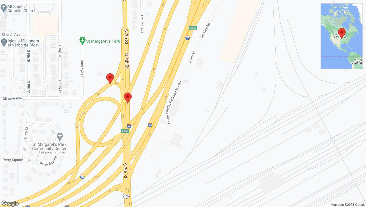 A detailed map that shows the affected road due to 'South 7th Street temporarily closed in Kansas City' on October 18th at 10:03 p.m.