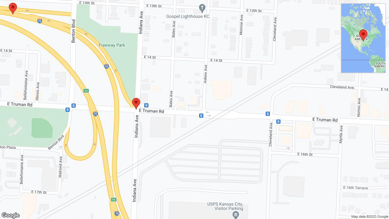 A detailed map that shows the affected road due to 'Kansas City: East Truman Road closed' on October 21st at 2:05 p.m.
