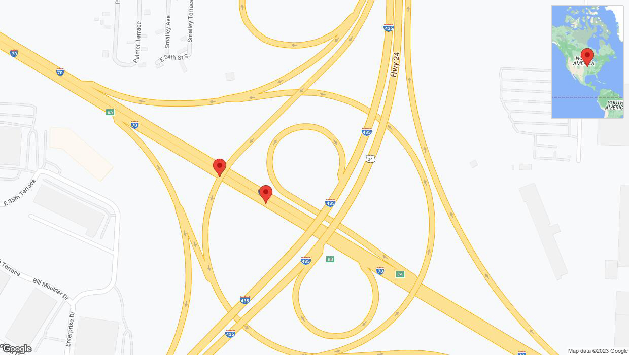 A detailed map that shows the affected road due to 'Broken down vehicle on eastbound I-70 in Kansas City' on October 18th at 1:27 p.m.