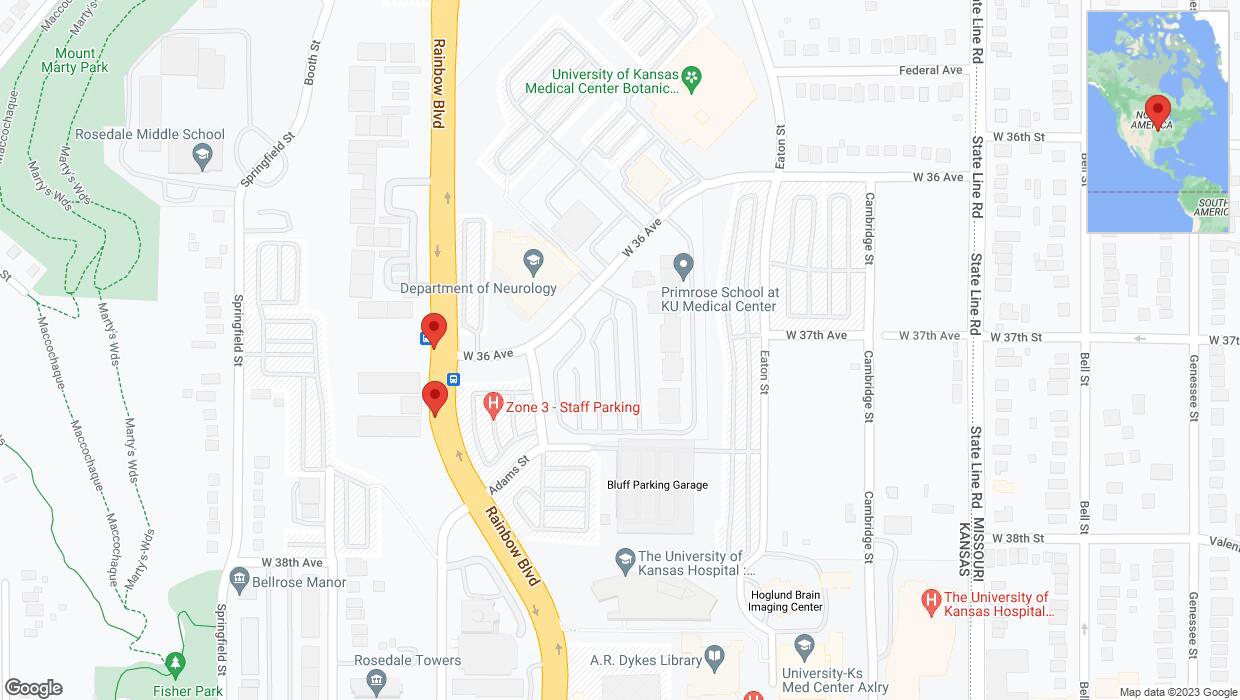 A detailed map that shows the affected road due to 'Lane on Rainbow Boulevard/US-169 closed in Kansas City' on October 18th at 3:15 p.m.
