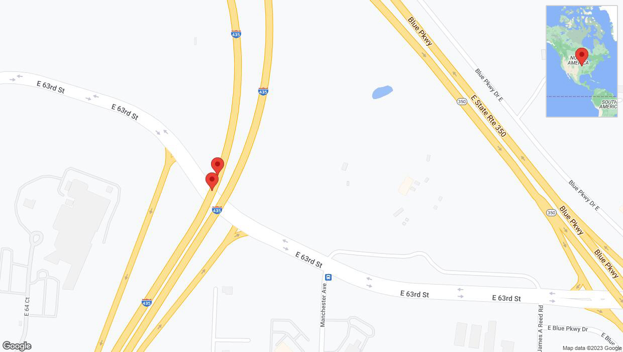 A detailed map that shows the affected road due to 'Broken down vehicle on southbound I-435 in Kansas City' on October 18th at 3:45 p.m.