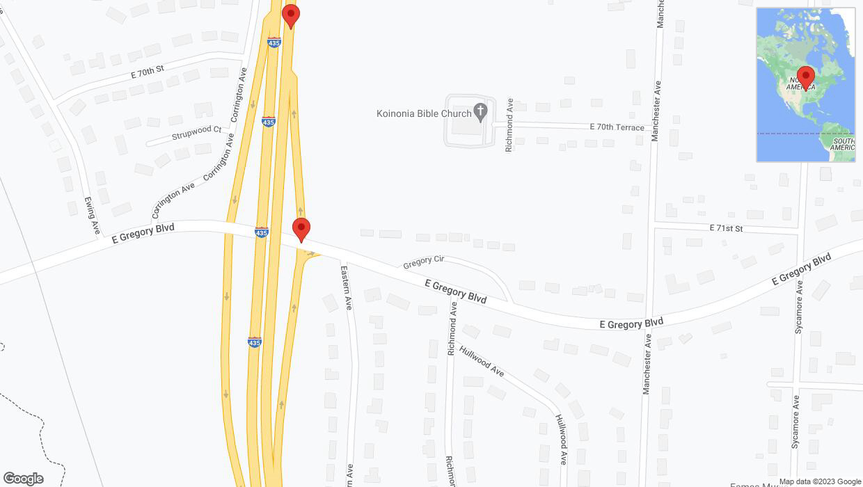 A detailed map that shows the affected road due to 'Broken down vehicle on East 73 Street in Kansas City' on October 18th at 4:45 p.m.