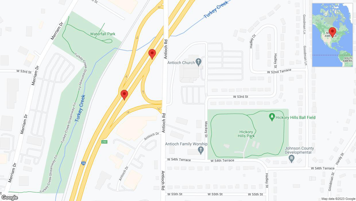 A detailed map that shows the affected road due to 'Broken down vehicle on northbound I-35 in Overland Park' on October 18th at 4:15 p.m.