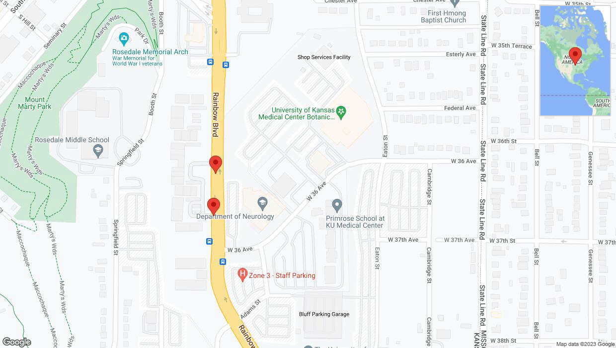 A detailed map that shows the affected road due to 'Lane on Rainbow Boulevard/US-169 closed in Kansas City' on October 18th at 4:15 p.m.