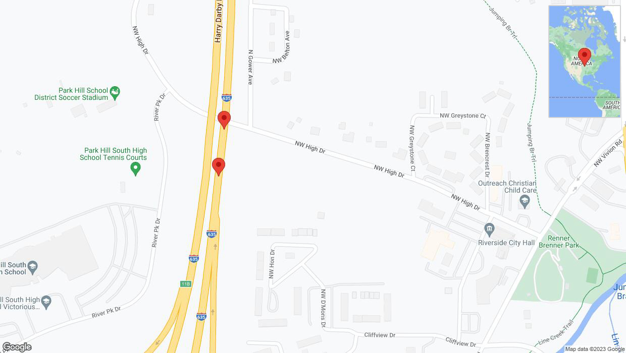 A detailed map that shows the affected road due to 'Broken down vehicle on northbound I-635 in Riverside' on October 18th at 5:51 p.m.