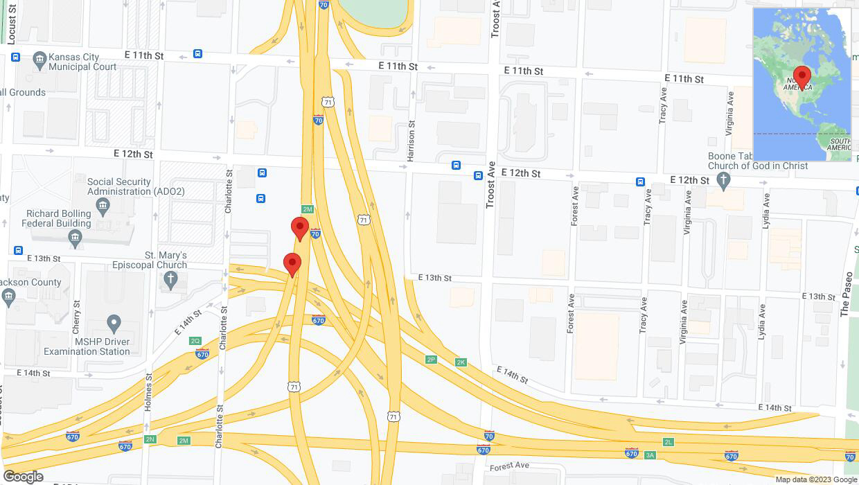 A detailed map that shows the affected road due to 'Charlotte Street closed in Kansas City' on October 18th at 8:09 p.m.