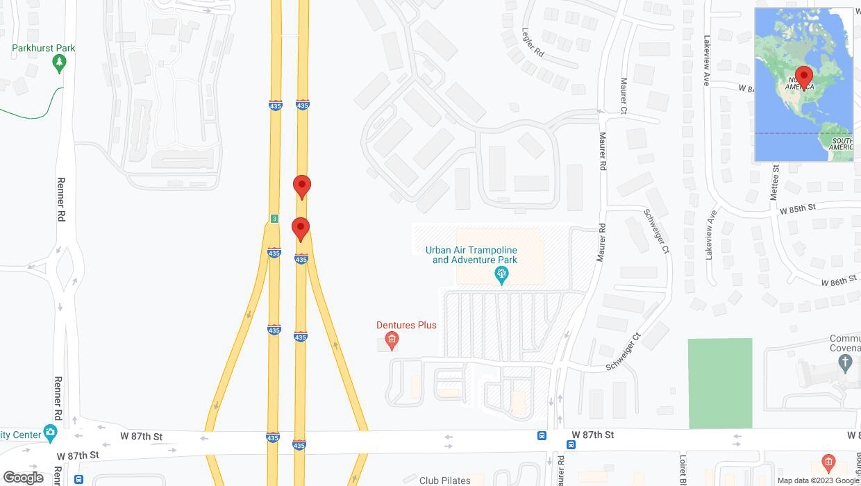 A detailed map that shows the affected road due to 'Broken down vehicle on northbound I-435 in Lenexa' on October 20th at 12:29 p.m.