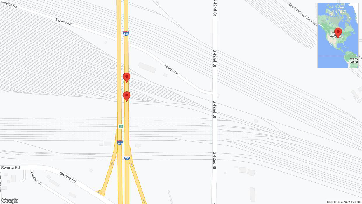 A detailed map that shows the affected road due to 'Left lane on I-635 closed in Kansas City' on October 19th at 12:20 p.m.