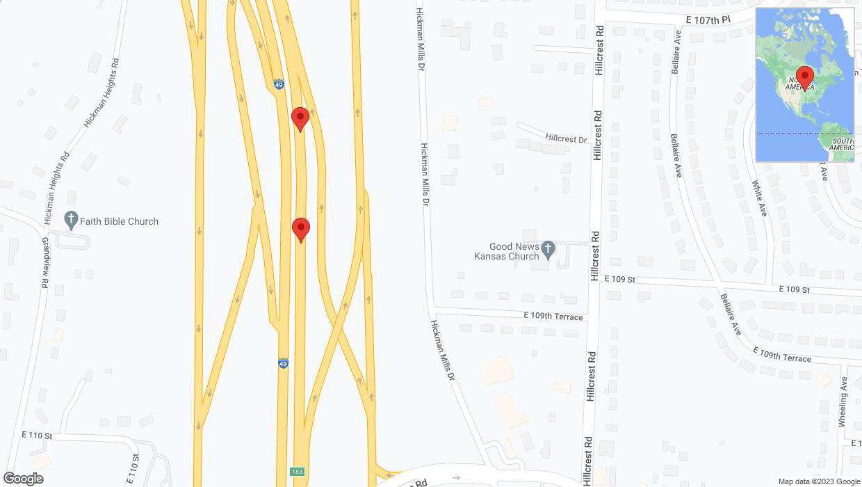 A detailed map that shows the affected road due to 'Broken down vehicle on northbound I-40/US-71 in Kansas City' on October 19th at 12:44 p.m.