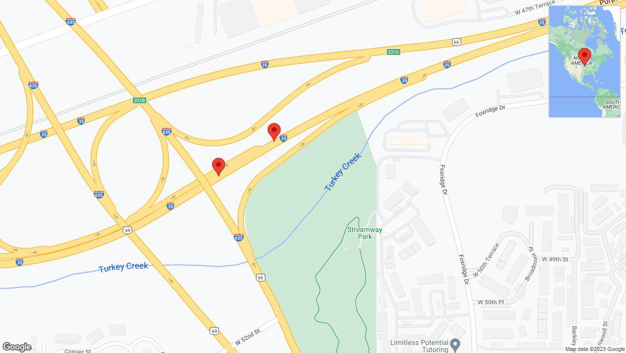 A detailed map that shows the affected road due to 'Broken down vehicle on northbound I-35 in Mission' on October 19th at 2:44 p.m.