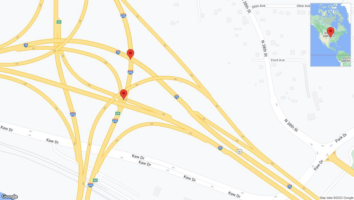 A detailed map that shows the affected road due to 'Broken down vehicle on northbound I-635 in Kansas City' on October 19th at 3:32 p.m.