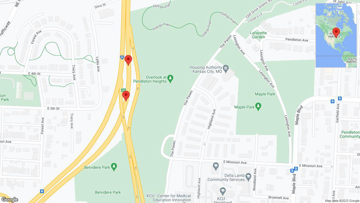 A detailed map that shows the affected road due to 'Broken down vehicle on northbound I-35 in Kansas City' on October 19th at 4:38 p.m.