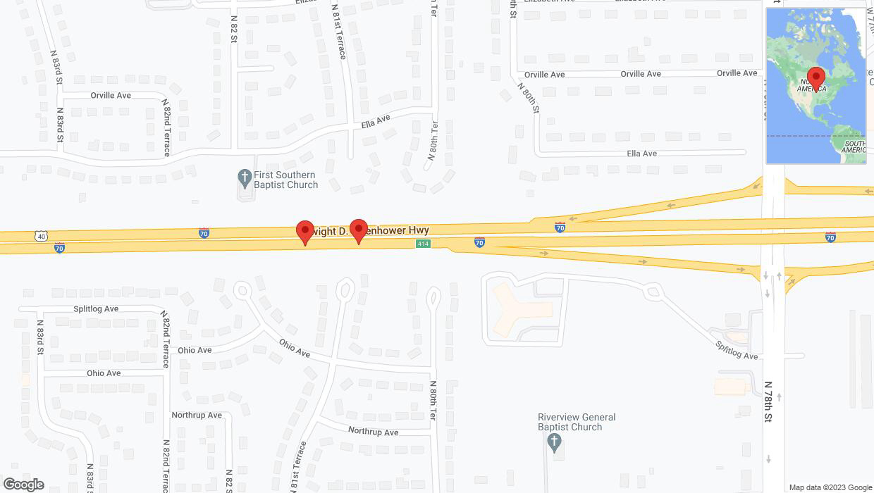 A detailed map that shows the affected road due to 'Broken down vehicle on eastbound I-70 in Kansas City' on October 19th at 5:02 p.m.