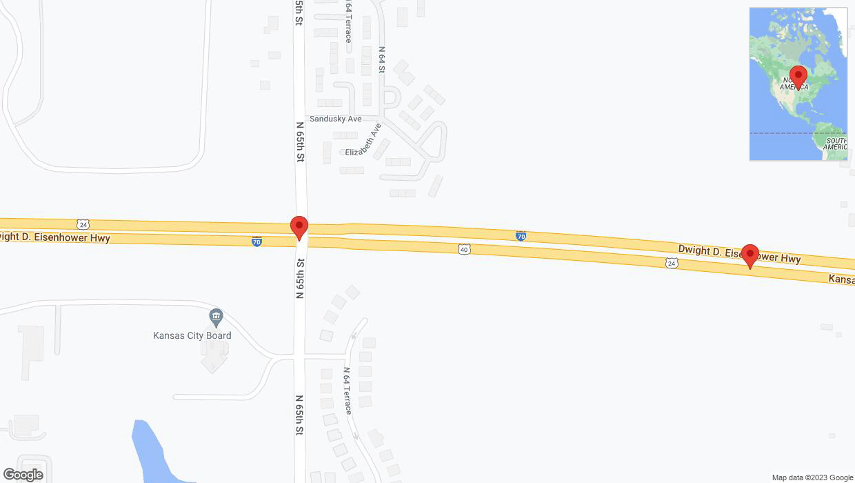 A detailed map that shows the affected road due to 'Broken down vehicle on eastbound I-70 in Kansas City' on October 19th at 5:08 p.m.