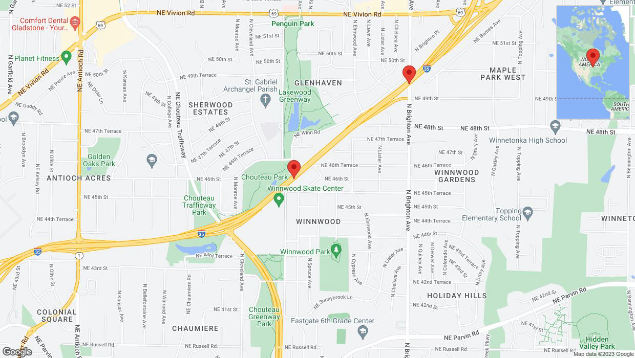 A detailed map that shows the affected road due to 'Crash reported on northbound I-35 in Kansas City' on October 19th at 5:20 p.m.