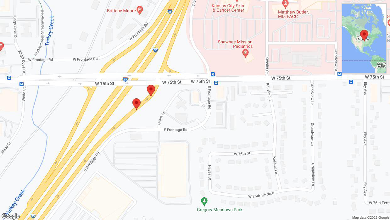 A detailed map that shows the affected road due to 'Broken down vehicle on the Monarch Highway in Overland Park' on October 19th at 5:56 p.m.