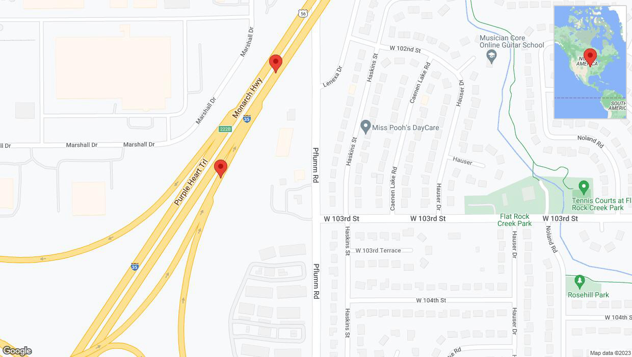 A detailed map that shows the affected road due to 'Broken down vehicle on Pflumm Road in Lenexa' on October 19th at 6:56 p.m.