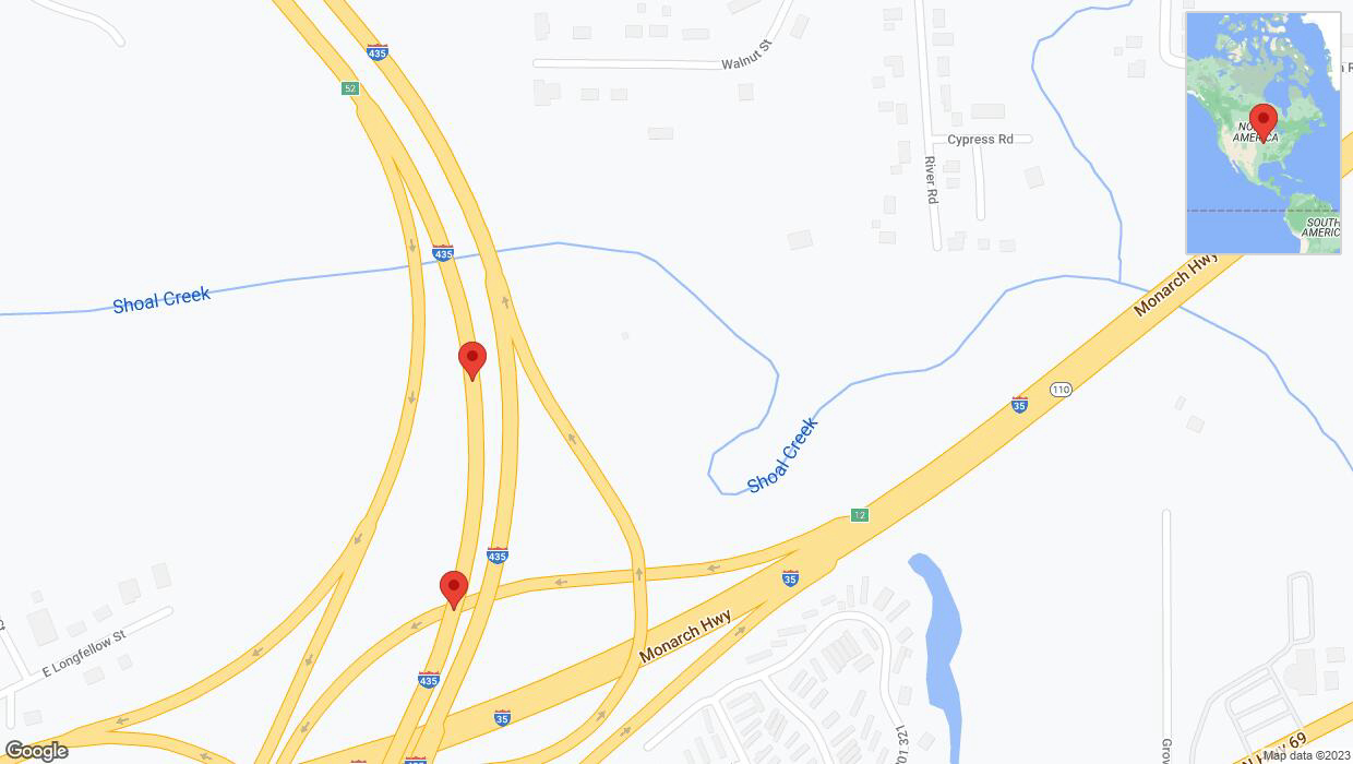 A detailed map that shows the affected road due to 'Broken down vehicle on southbound I-435 in Kansas City' on October 19th at 6:56 p.m.