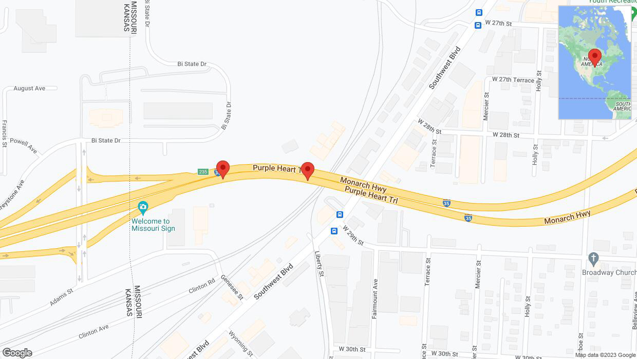 A detailed map that shows the affected road due to 'Broken down vehicle on northbound I-35 in Kansas City' on October 19th at 9:20 p.m.