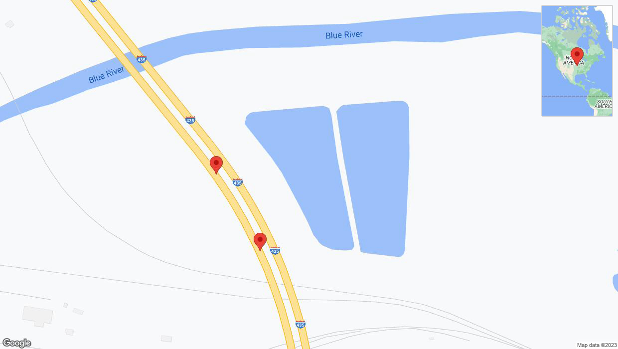 A detailed map that shows the affected road due to 'Broken down vehicle on southbound I-435 in Independence' on October 19th at 9:56 p.m.