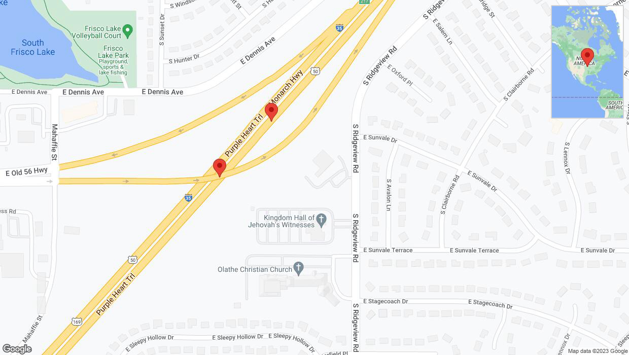 A detailed map that shows the affected road due to 'Broken down vehicle on eastbound I-35 in Olathe' on October 20th at 12:35 p.m.