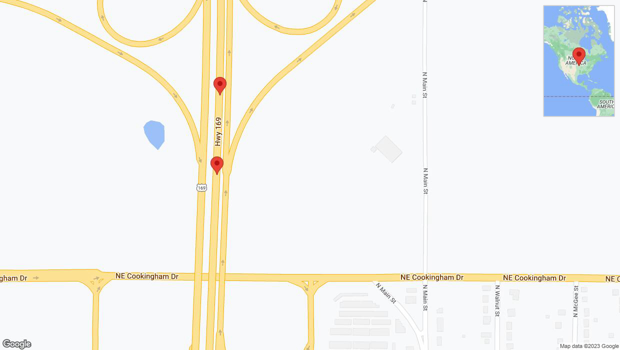 A detailed map that shows the affected road due to 'Broken down vehicle on northbound US-169 in Kansas City' on October 20th at 11:59 a.m.
