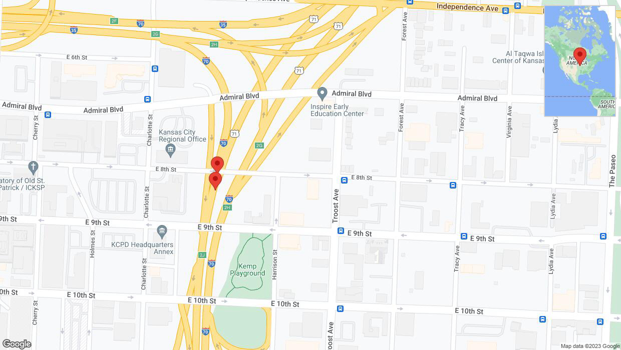 A detailed map that shows the affected road due to 'Broken down vehicle on eastbound I-70 in Kansas City' on October 20th at 12:53 p.m.