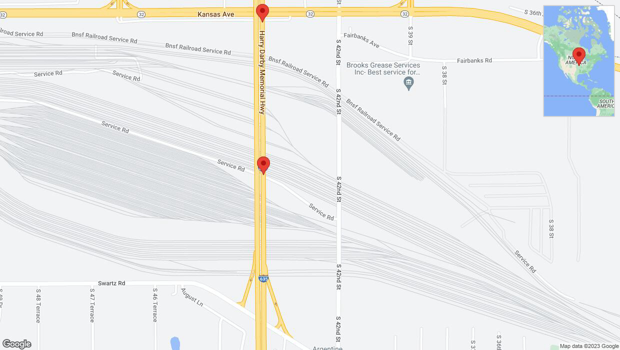 A detailed map that shows the affected road due to 'Left lane on I-635 closed in Kansas City' on October 20th at 1:23 p.m.