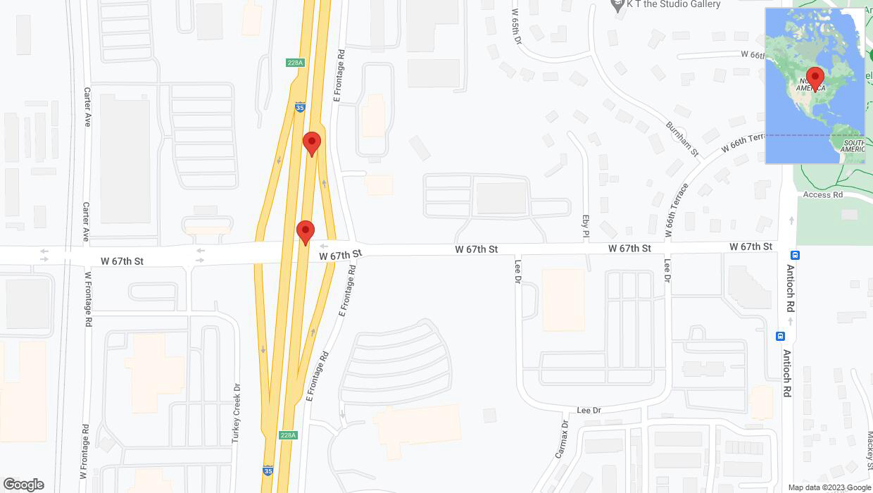 A detailed map that shows the affected road due to 'Warning in Merriam: Crash reported on eastbound I-35' on October 20th at 2:05 p.m.