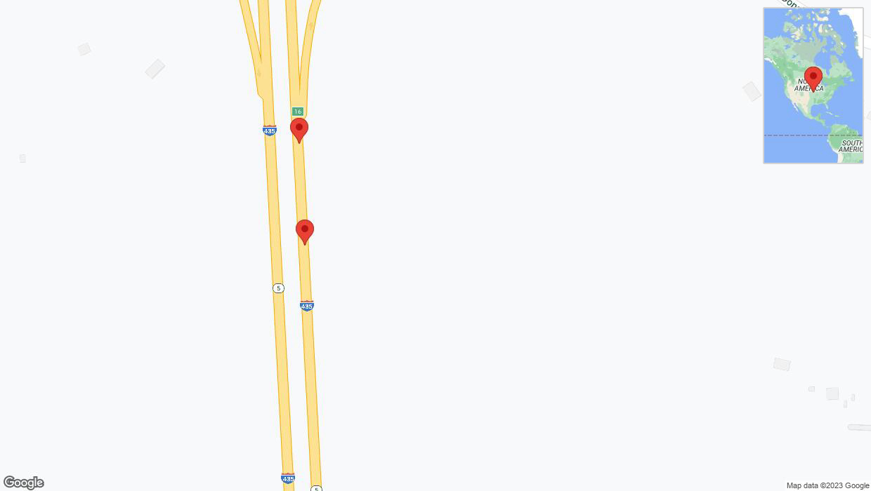 A detailed map that shows the affected road due to 'Broken down vehicle on northbound I-435 in Kansas City' on October 20th at 2:35 p.m.