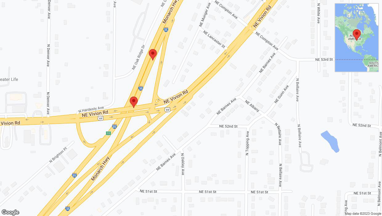 A detailed map that shows the affected road due to 'Broken down vehicle on northbound I-35 in Kansas City' on October 20th at 3:16 p.m.