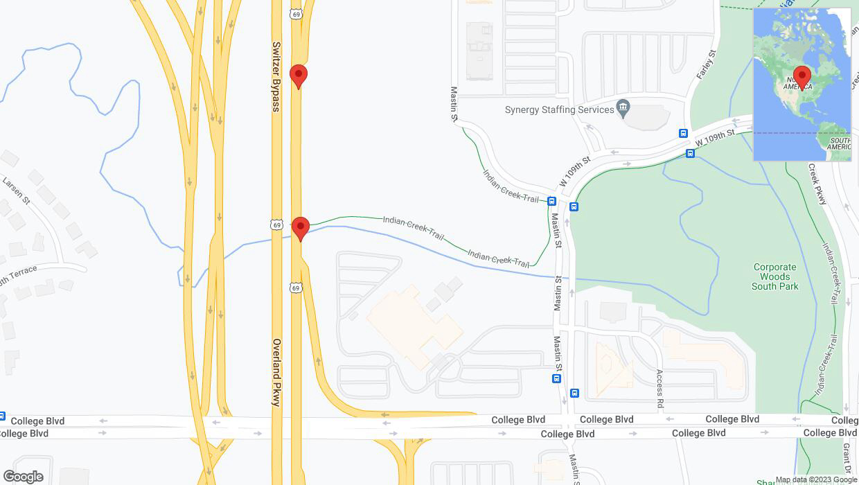 A detailed map that shows the affected road due to 'Broken down vehicle on northbound US-69 in Overland Park' on October 20th at 4:10 p.m.