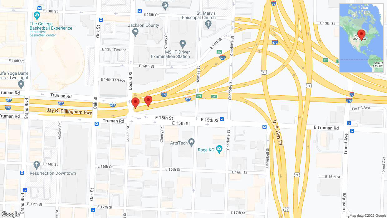 A detailed map that shows the affected road due to 'Broken down vehicle on eastbound I-670 in Kansas City' on October 20th at 3:22 p.m.