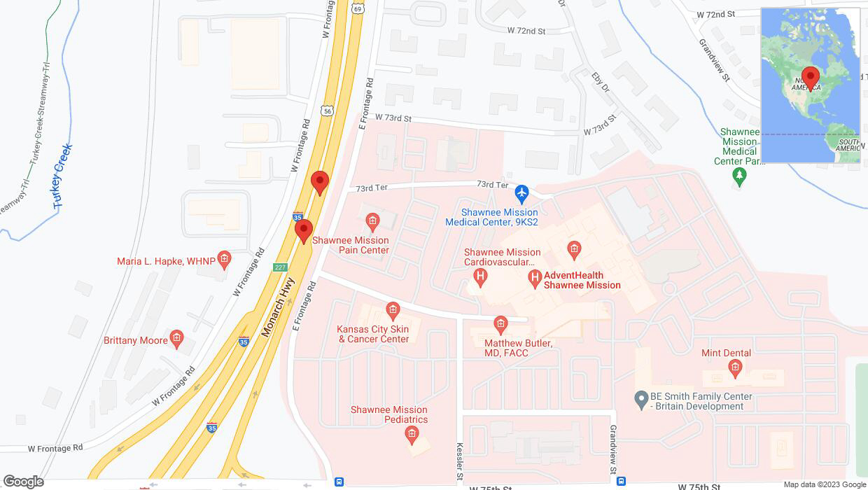 A detailed map that shows the affected road due to 'Broken down vehicle on eastbound I-35 in Merriam' on October 20th at 4:52 p.m.