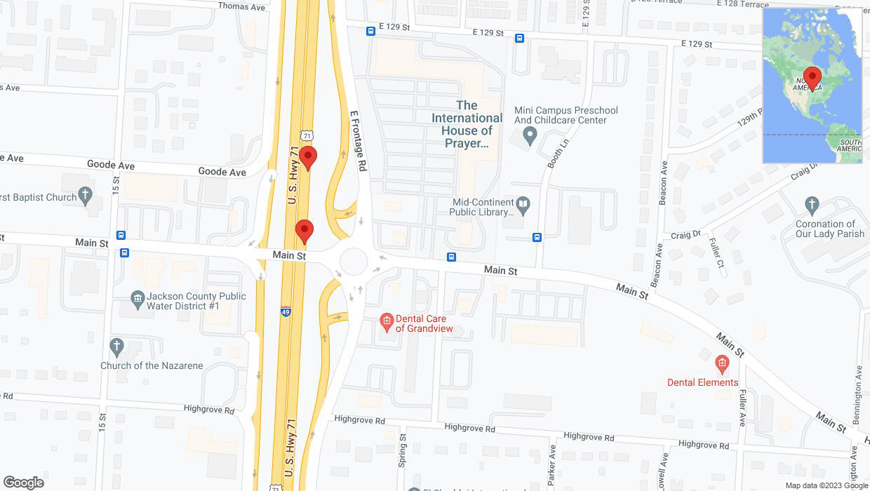 A detailed map that shows the affected road due to 'Broken down vehicle on northbound I-40/US-71 in Grandview' on October 20th at 5:16 p.m.