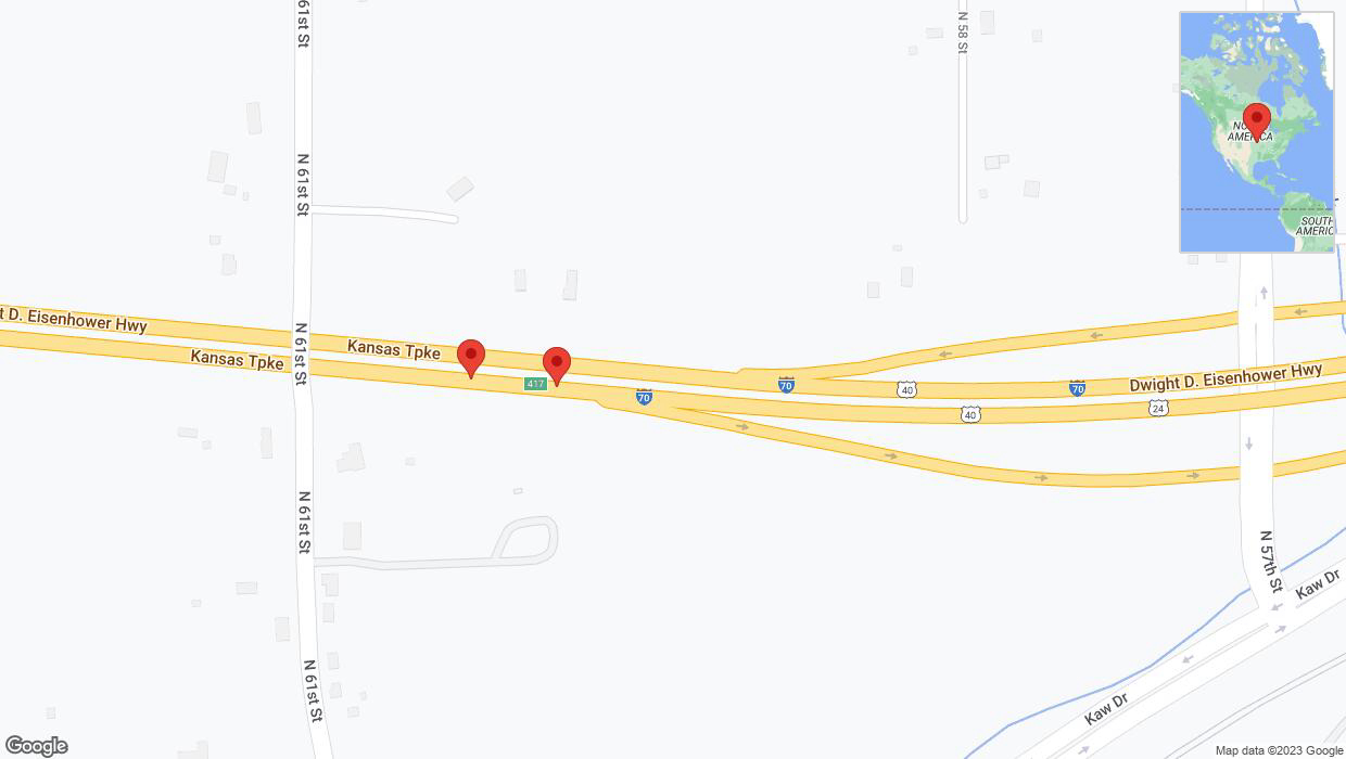 A detailed map that shows the affected road due to 'Broken down vehicle on eastbound I-70 in Kansas City' on October 20th at 8:10 p.m.