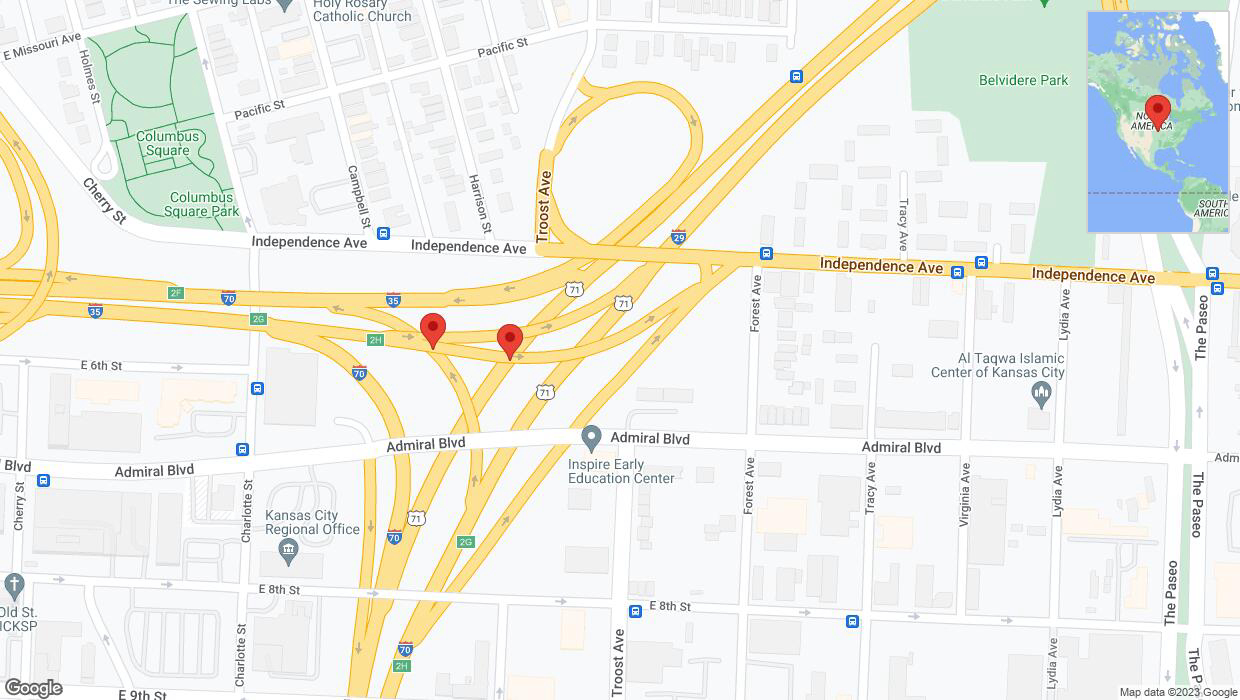 A detailed map that shows the affected road due to 'Broken down vehicle on eastbound US-24 East in Kansas City' on October 20th at 6:28 p.m.