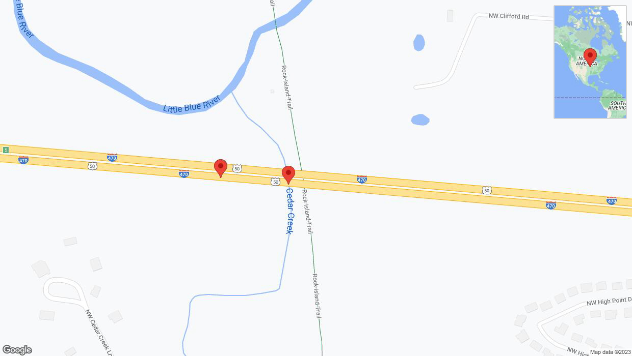 A detailed map that shows the affected road due to 'Broken down vehicle on eastbound I-470 in Lee's Summit' on October 20th at 6:40 p.m.