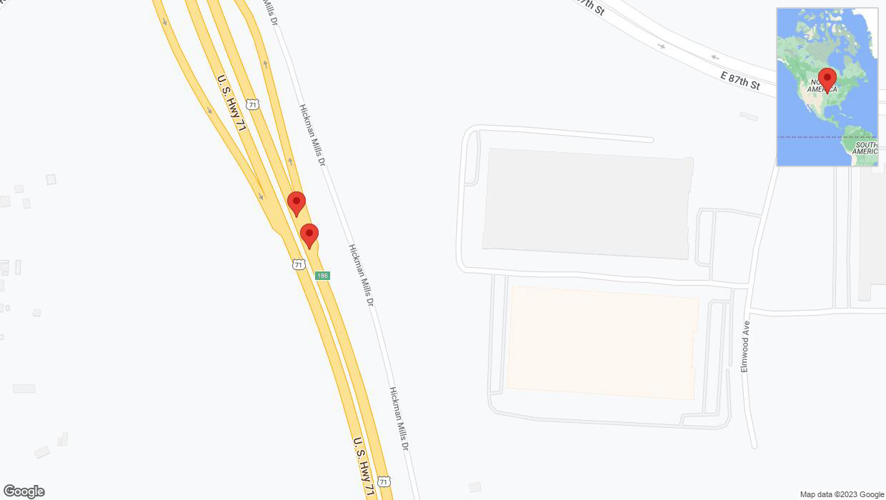 A detailed map that shows the affected road due to 'Broken down vehicle on northbound I-40/US-71 in Kansas City' on October 20th at 7:22 p.m.