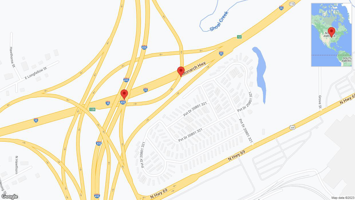 A detailed map that shows the affected road due to 'Broken down vehicle on northbound I-35 in Kansas City' on October 20th at 8:10 p.m.