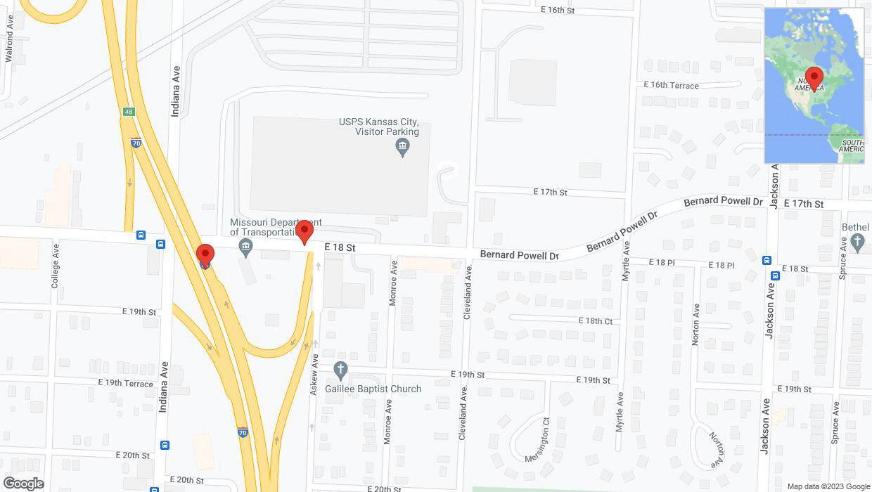 A detailed map that shows the affected road due to 'East 18th Street temporarily closed in Kansas City' on October 20th at 8:22 p.m.