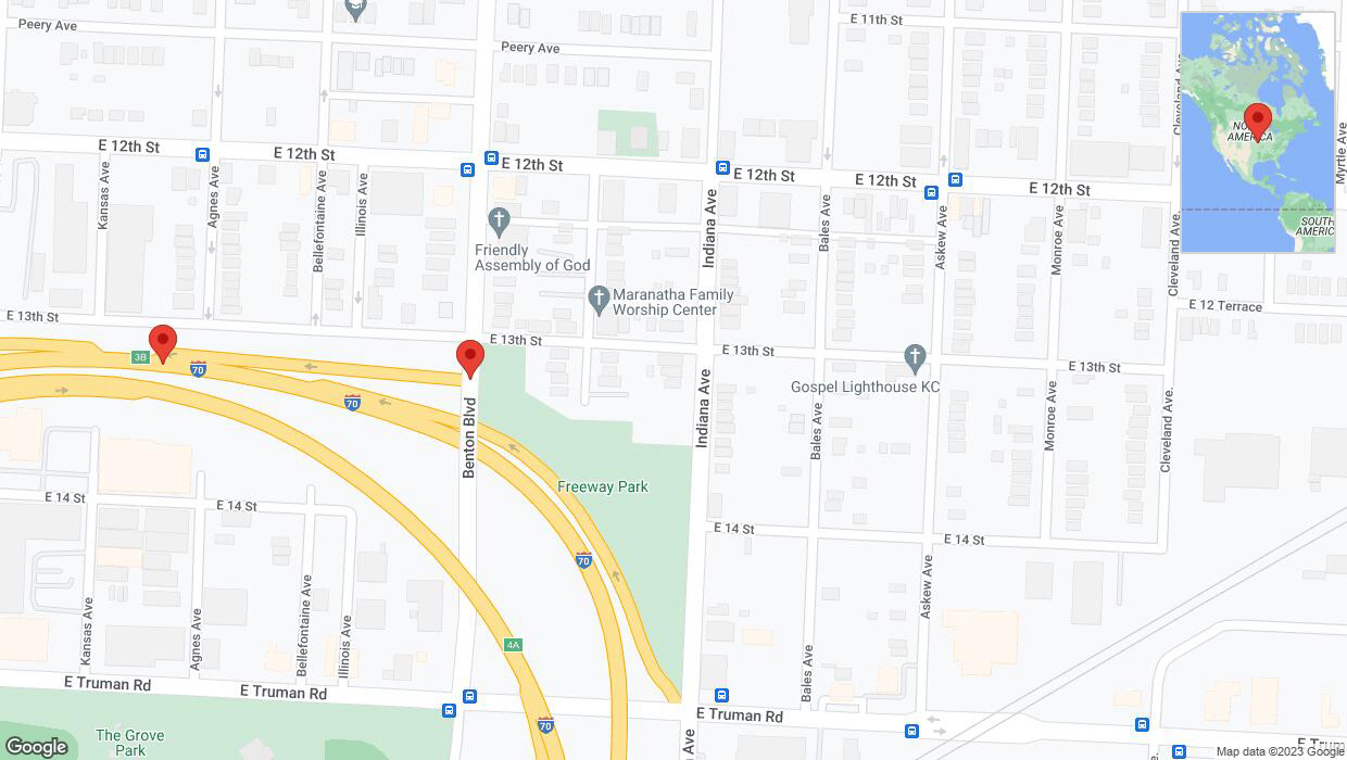 A detailed map that shows the affected road due to 'Benton Boulevard closed in Kansas City' on October 20th at 8:52 p.m.